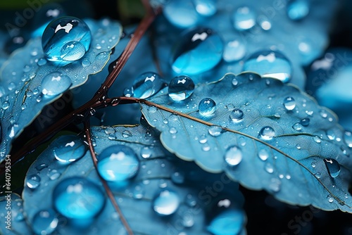 close-up photograph of water droplets on a cold autumn day on leaves in the field