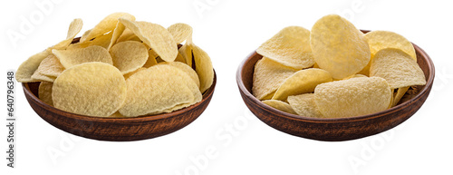 Potato chips in a bowl on a white background