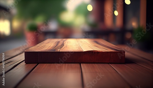 empty brown wooden table with a blurred background. Generative in ai