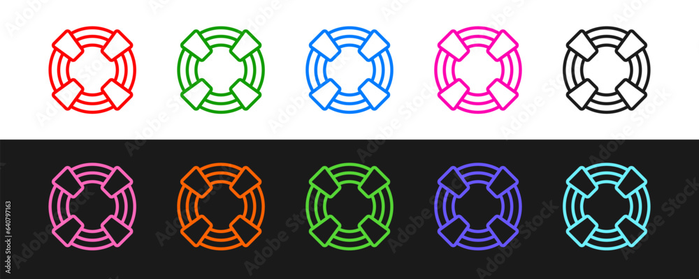 Set line Lifebuoy icon isolated on black and white background. Lifebelt symbol. Vector Set line Lifebuoy icon isolated on black and white background. Lifebelt symbol. Vector