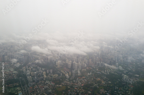 Aerial view on Singapore on a rainy day