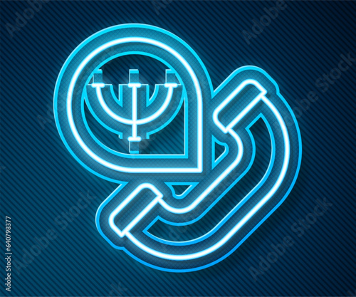 Glowing neon line Online psychological counseling distance icon isolated on blue background. Psychotherapy, psychological help, psychiatrist online consulting. Vector