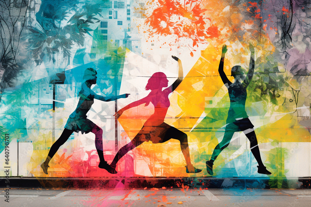 Street dance sports illustration, colorful art, vector, grunge designs style. splash. 