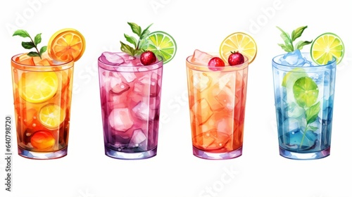 glasses filled with various beverages
