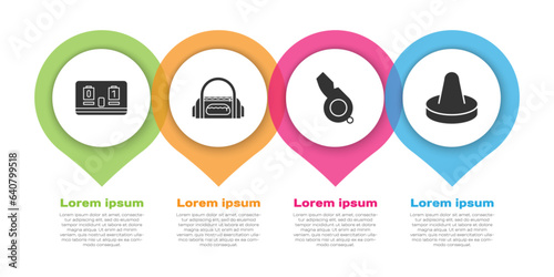 Set Hockey mechanical scoreboard, Sport bag, Whistle and Mallet for playing air hockey. Business infographic template. Vector