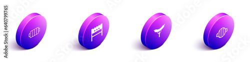 Set Isometric Barbecue grill, BBQ brazier, Sausage on the fork and icon. Vector