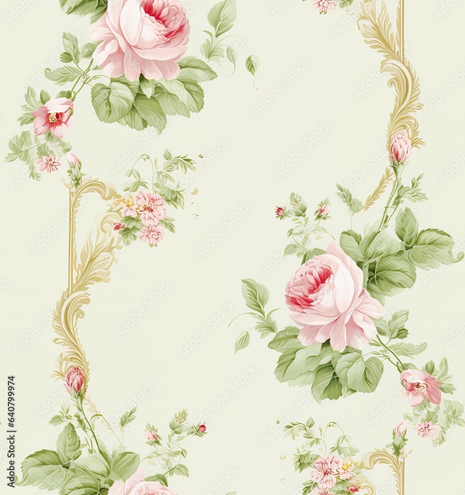 pink roses decorative seamless modern floral border, in the style of light green, pattern and decoration movement, american prints. SEAMLESS PATTERN. SEAMLESS WALLPAPER.