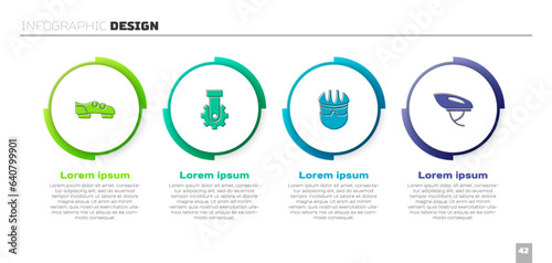 Set Bicycle shoes, Derailleur bicycle rear, helmet and . Business infographic template. Vector