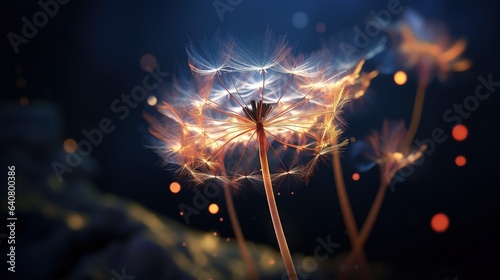  a dandelion with a blurry background and a dark background.  generative ai