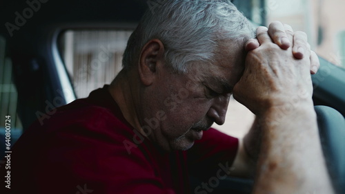 Bilde på lerret Regretful senior man feeling shame and guilt, remembering trauma from the past,