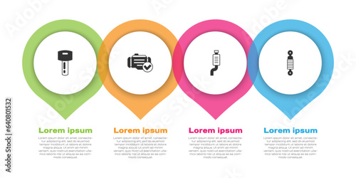 Set Car key with remote, Check engine, muffler and Shock absorber. Business infographic template. Vector