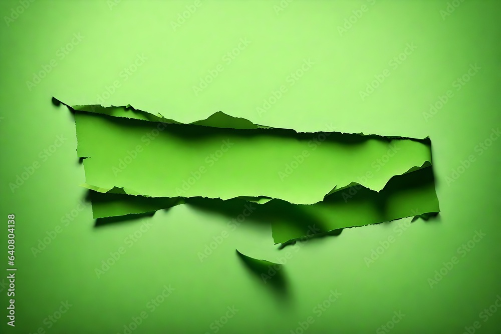 Single green paper ripped message torn