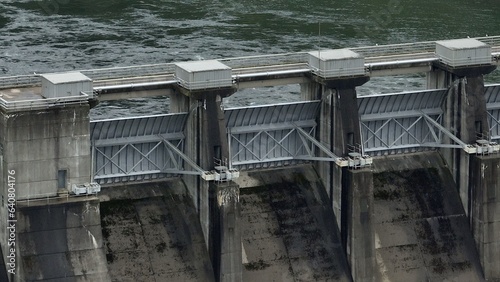 Wallpaper Mural Kinzua Dam and Reservoir on the Allegheny River in National Forest releasing water downstream after extreme weather storm with heavy rainfall over green mountains and mist during summer in PA Torontodigital.ca