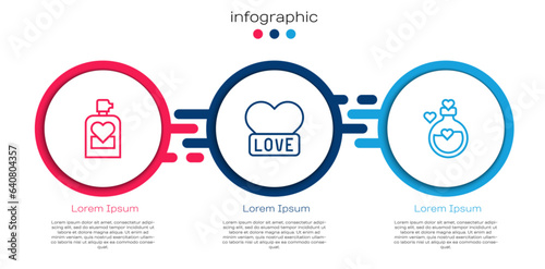 Set line Perfume, Heart and Bottle with love potion. Business infographic template. Vector