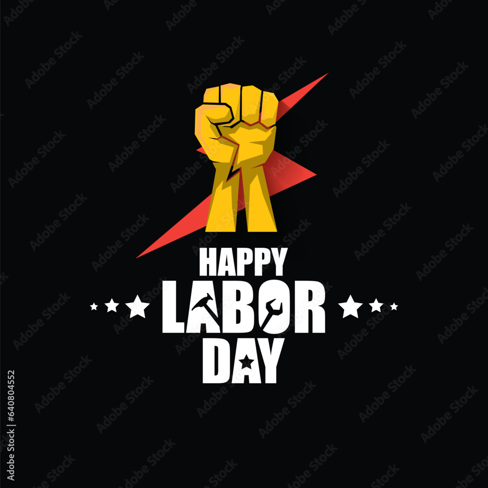 labor day Usa vector label or banner background. vector happy labor day poster or banner with clenched fist isolated on black . Labor union icon