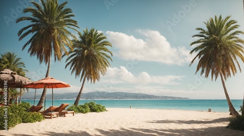 Tropical beach resort background with peaceful blue waters
