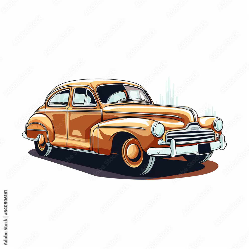 Illustration of a retro car on a white background. Stylish passenger car. Cartoon style.