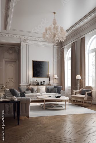 Barocco style interior of living room in luxury house. © tynza