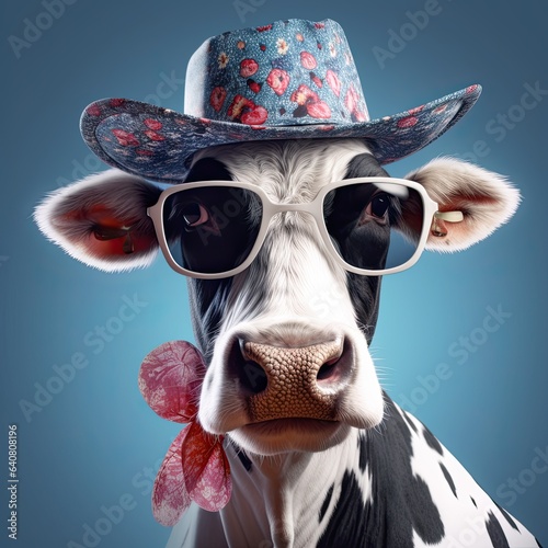 Headshot of Dressed Up Cow, Generative AI Illustration © Yana Art and Design