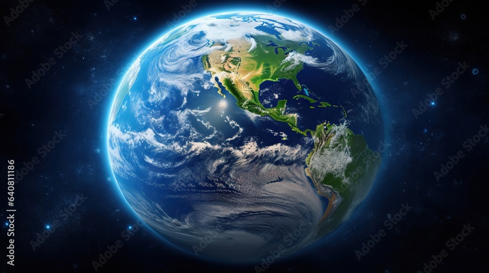  a picture of the earth taken from space with a bright blue background.  generative ai