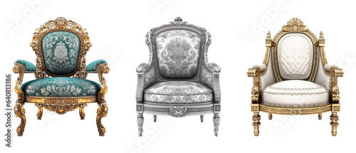 Set of Louis xiv armchair isolated on transparent background. Concept of furniture, interior, design and comfort.