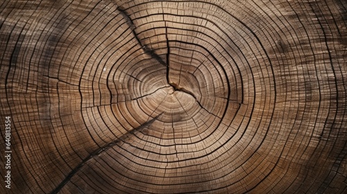 Old wooden oak tree cut surface. Rough organic texture of tree rings with close up of end grain.