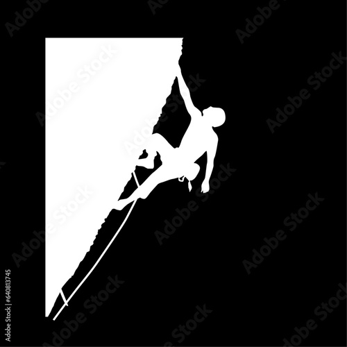Mountain climber icon. Alpinist, mountaineer climbing up rock. Vector Illustration