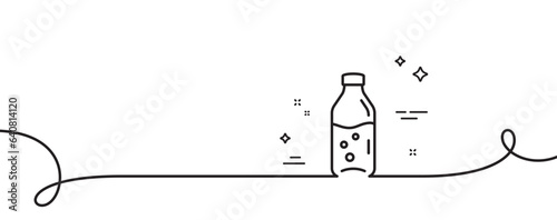 Water bottle line icon. Continuous one line with curl. Soda aqua drink sign. Liquid symbol. Water bottle single outline ribbon. Loop curve pattern. Vector