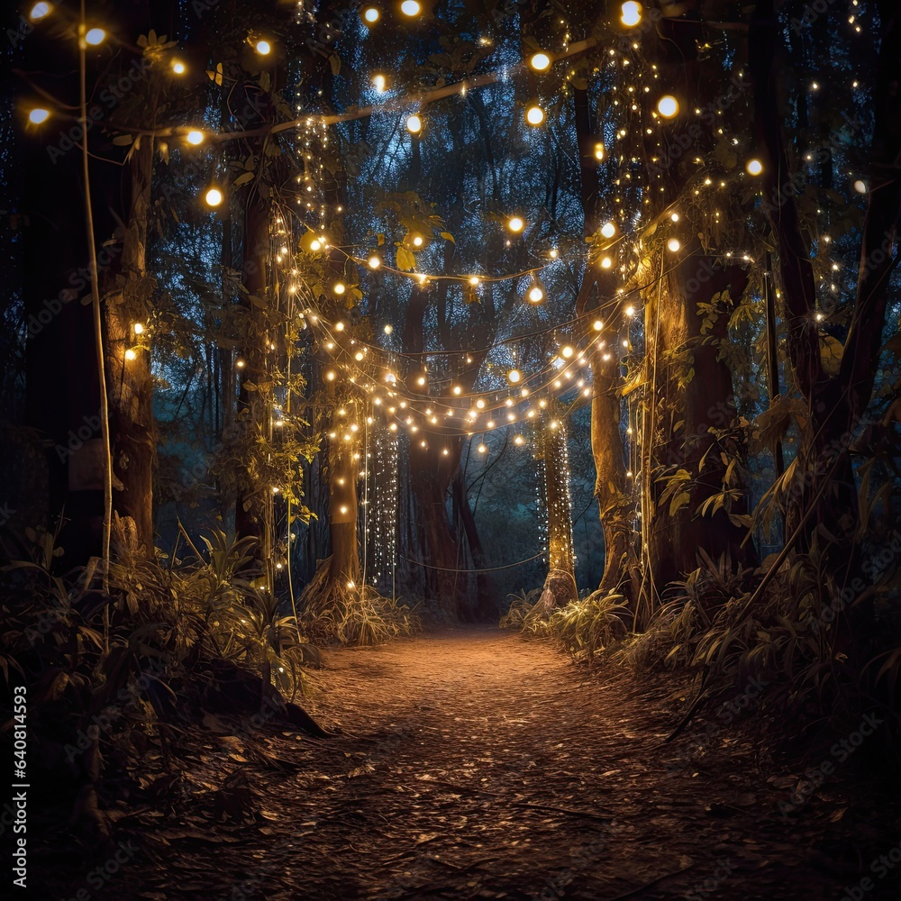 Fototapeta premium Fairy Lights in the Forest, Generative AI Illustration