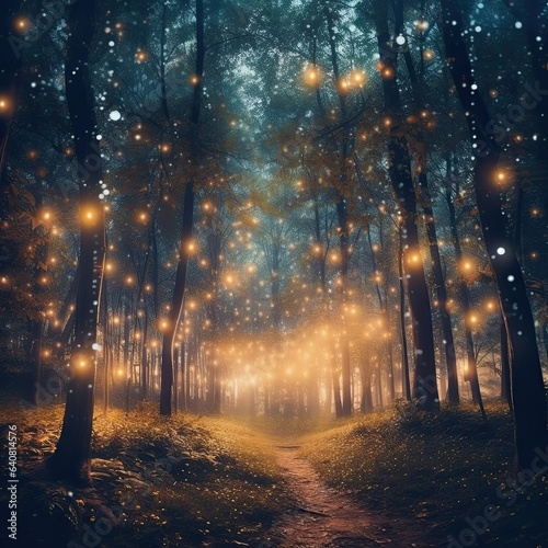 Fairy Lights in the Forest  Generative AI Illustration