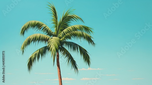  a painting of a palm tree with a blue sky in the background.  generative ai