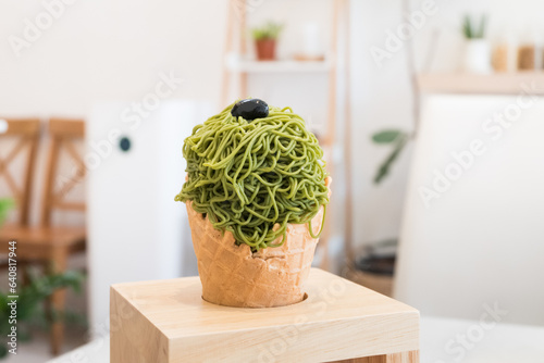 Canvas Print Montblanc Matcha green tea icecream in waffle cone