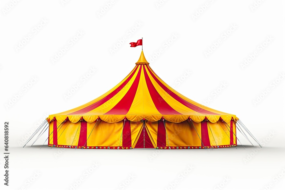 A colorful circus tent with a flag flying proudly on top created with ...