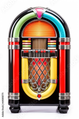 An antique jukebox on a plain white background created with Generative AI technology photo