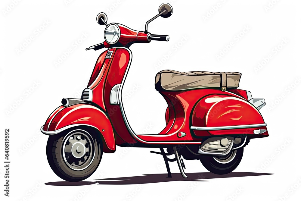 A vibrant red scooter parked on a clean white background created with Generative AI technology