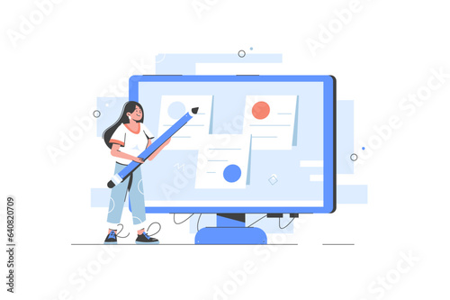 Schedule planning vector illustration. Character managing, prioritizing and delegating important work tasks. Characters planning work tasks, filling check list. Business and organization concept. 