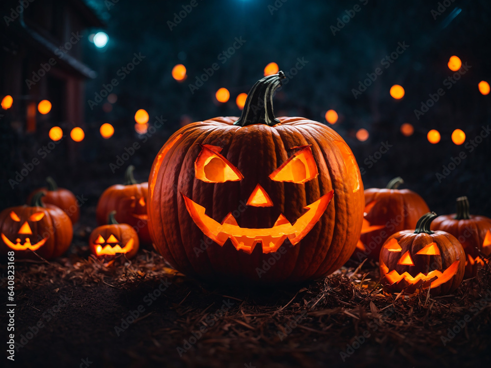 Fototapeta premium Carved Halloween Pumpkins Decoration