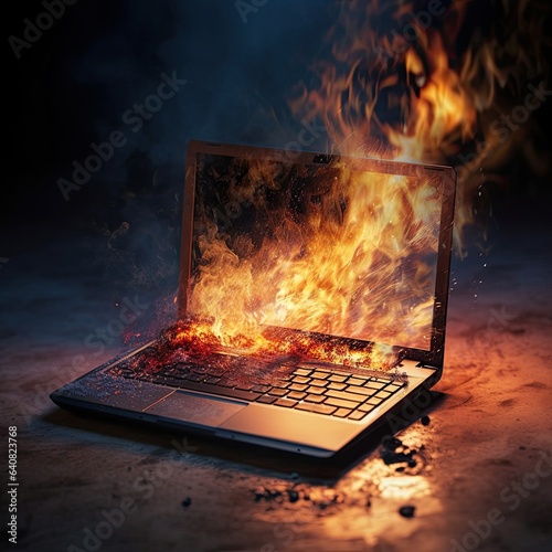 Laptop on Fire, Generative AI Illustration