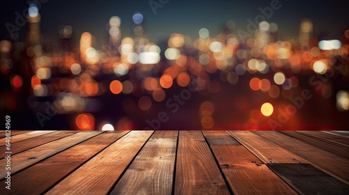 wooden background with lights and blurred frame