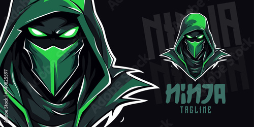Green Ninja Assassin Mascot: Logo, Mascot, Illustration, Vector Graphic for Sport and E-Sport Gaming Teams, Deadly Ninja Mascot Head
