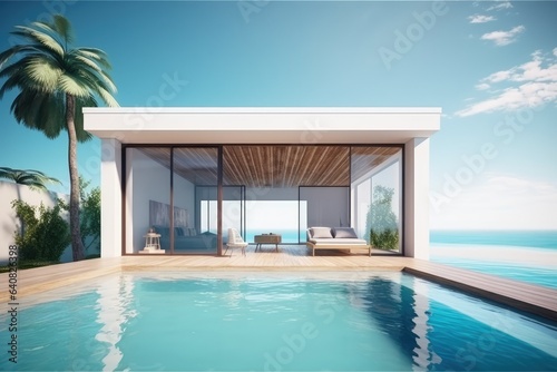 Sea view. Modern architecture with swimming pool and blue water © GalleryGlider