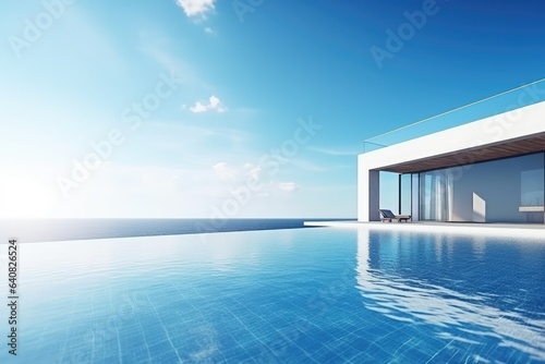 Sea view. Modern architecture with swimming pool and blue water © GalleryGlider