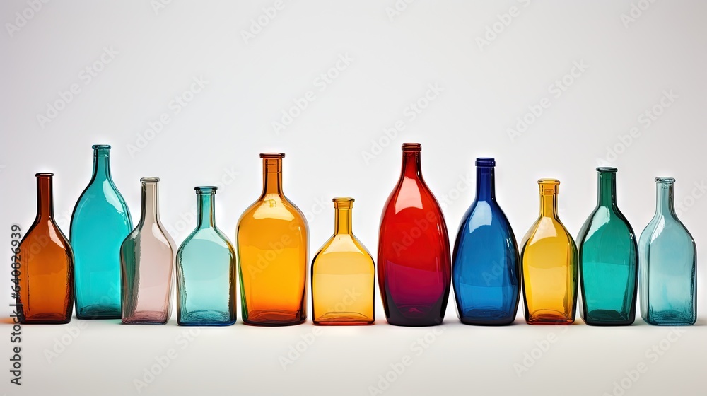 a row of different colored bottles sitting next to each other. generative ai a row of different colored bottles sitting next to each other. generative ai