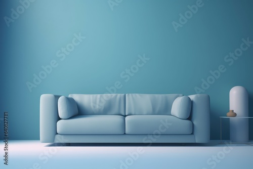 Soft blue sofa on blue background photo
