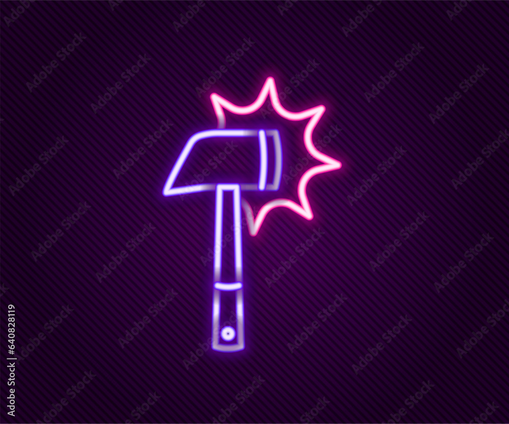 Glowing neon line Firefighter axe icon isolated on black background. Fire axe. Colorful outline concept. Vector Glowing neon line Firefighter axe icon isolated on black background. Fire axe. Colorful outline concept. Vector