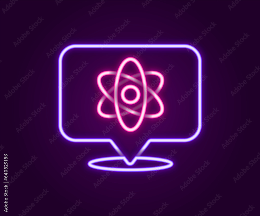 Glowing neon line Atom icon isolated on black background. Symbol of science, education, nuclear physics, scientific research. Colorful outline concept. Vector Glowing neon line Atom icon isolated on black background. Symbol of science, education, nuclear physics, scientific research. Colorful outline concept. Vector