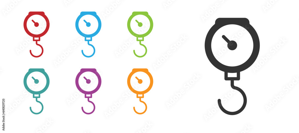 Black Hand scale spring mechanical icon isolated on white background. Set icons colorful. Vector Black Hand scale spring mechanical icon isolated on white background. Set icons colorful. Vector