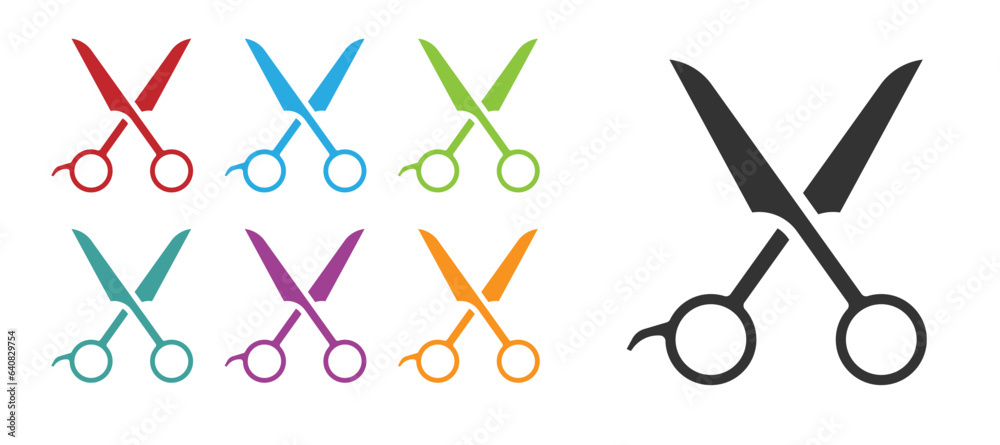 Black Scissors hairdresser icon isolated on white background. Hairdresser, fashion salon and barber sign. Barbershop symbol. Set icons colorful. Vector Black Scissors hairdresser icon isolated on white background. Hairdresser, fashion salon and barber sign. Barbershop symbol. Set icons colorful. Vector