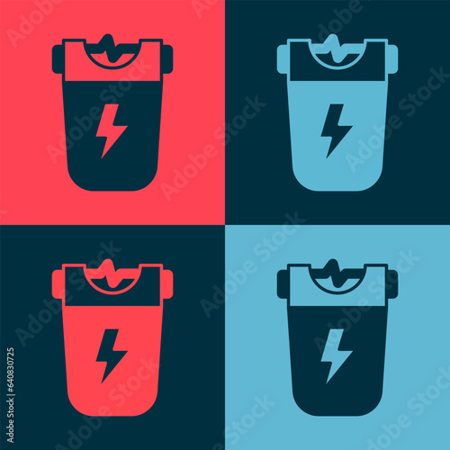 Pop art Police electric shocker icon isolated on color background. Shocker for protection. Taser is an electric weapon. Vector