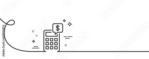 Calculator line icon. Continuous one line with curl. Accounting sign. Calculate finance symbol. Calculator single outline ribbon. Loop curve pattern. Vector